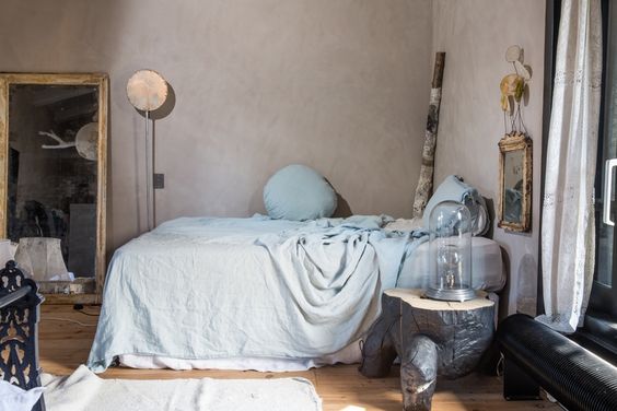 linge de maison bleu ciel
