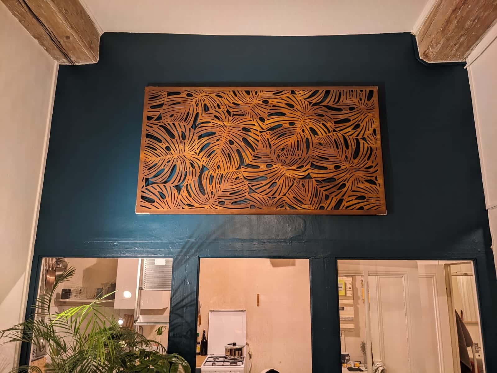 Panneau métallique rouille monstera